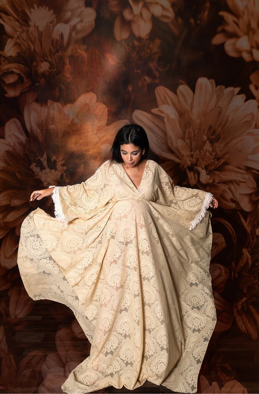 beige boho lace maxi dress - one size